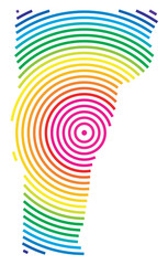 Symbol Map of the State Vermont (United States of America) showing the state with concentric circles in rainbow colors like a shooting target