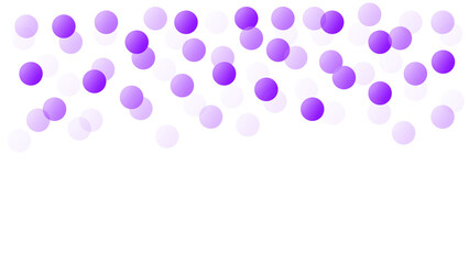 Purple confetti circles scattered on a white background. Abstract festive bokeh lights decoration for design and print.
