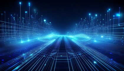 Futuristic High Tech Connectivity Network in Blue 3D Render with Glowing Data Points and Lines Depicting Digital Communication and Advanced Technology Concept