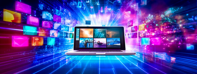 Fototapeta premium AI generated wallpaper of modern laptop in the abstract background | Premium AI-generated image