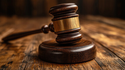 Wooden Gavel on Wooden Table  Law and Justice Concept