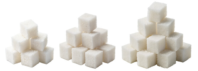 Stacked White Sugar Cubes Arranged in Pyramid Shape on Transparent Background