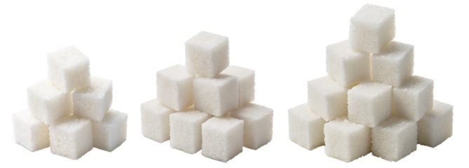 Stacked White Sugar Cubes Arranged in Pyramid Shape on Transparent Background