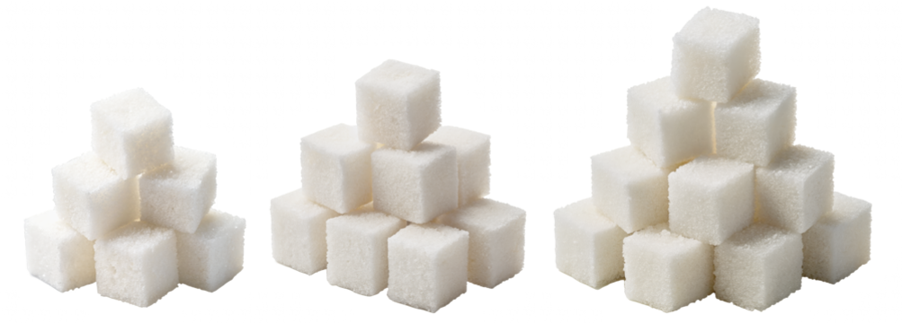 Stacked White Sugar Cubes Arranged in Pyramid Shape on Transparent Background