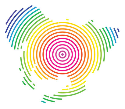 Symbol Map of the Prefecture Aichi (Japan) showing the territory with concentric circles in rainbow colors like a shooting target