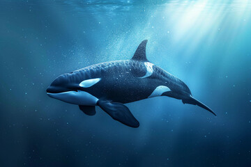 Fototapeta premium Fantastically beautiful majestic huge whale in ocean