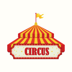 Retro Circus tent with flag. Carnival. Vector illustration