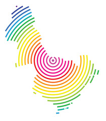 Symbol Map of the County Aust-Agder (Norway) showing the territory with concentric circles in rainbow colors like a shooting target