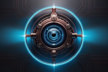 3D rendering of a machine eye with technology-related elements