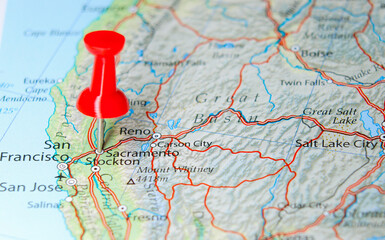 Sacramento, California pin on map of USA
