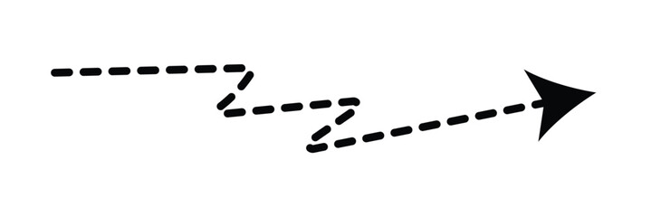 Dashed arrow set. Vector doodle dot line. Thin pointer arrows on white background.