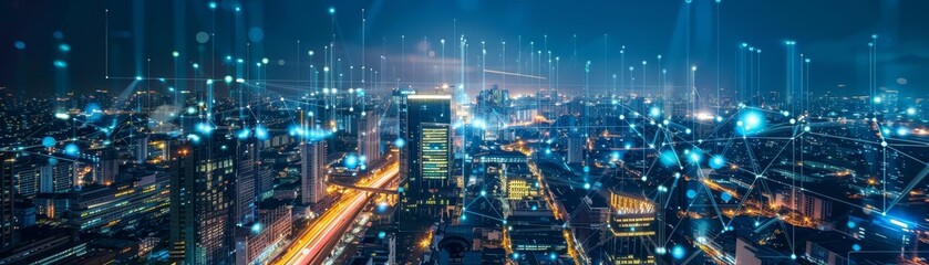 Smart City Network  Digital Transformation  Connected Buildings  Modern Cityscape  Urban Technology