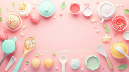 Home cooking flat design top view recipes cartoon drawing colored pastel