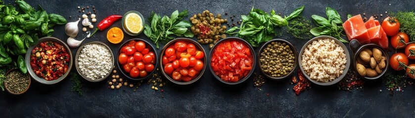 Home cooking flat design top view recipes 3D render Triadic Color Scheme