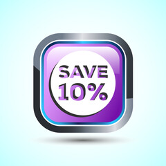 Save 10 Percent Icon Button Design Illustration, Discount Sign