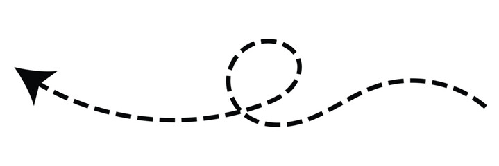 Dashed arrow set. Vector doodle dot line. Thin pointer arrows on white background.