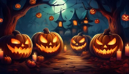 Fototapeta premium Spooky Jack-o-Lanterns - October Night Fun