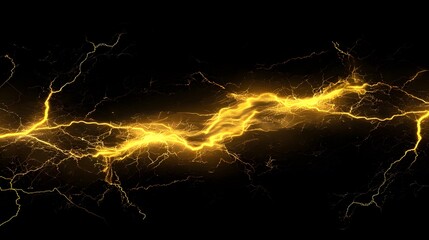 Abstract Golden Lightning Streaks on Black Background