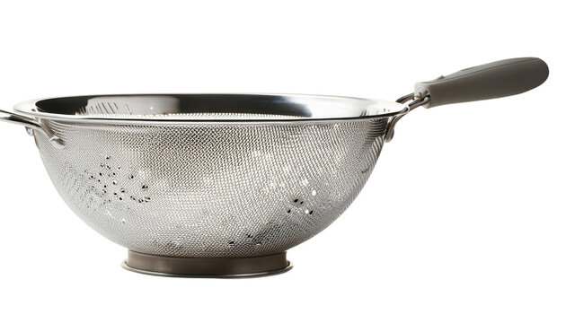 stainless steel colander on transparent background 