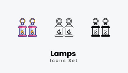 Lamps Icons thin line and glyph vector icon stock illustration