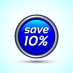 Save 10 Percent Icon Button Design Illustration, Discount Sign