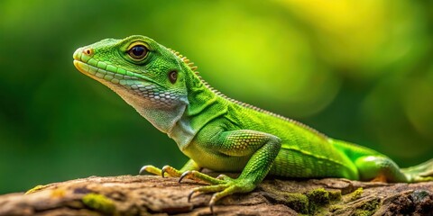 Obraz premium Green lizard with a partially regenerated tail in natural habitat