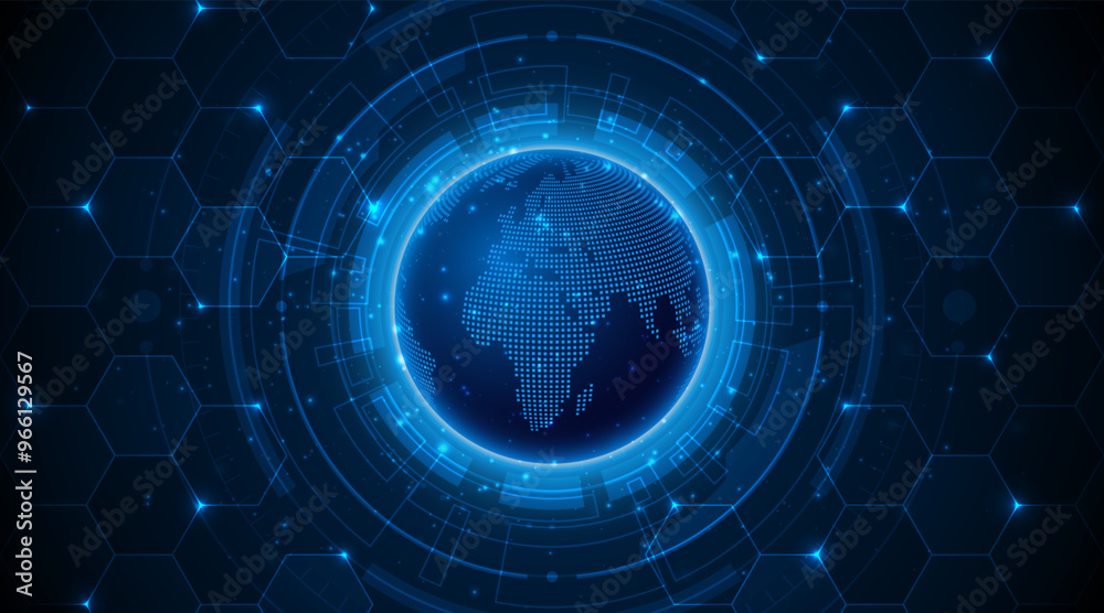 Aufkleber Global connection network background. World map with technology circuit boards. Internet technology concept or global communication	