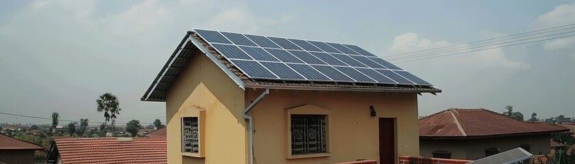 Fototapeta premium Solar Panel Installation On Roof Of House