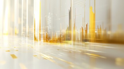 a white and gold corporate background with futuristic trading graphs projecting