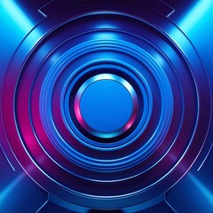 Obraz premium A modern tech-inspired wallpaper featuring a vibrant blue hue with linear circular patterns, symbolizing innovation and technology. 3D rendering enhances the futuristic aesthetic.