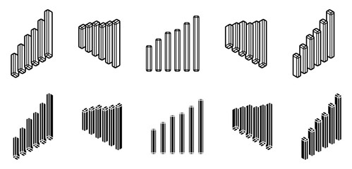 isometric statistic bars vector silhouettes