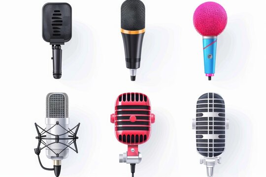 Microphone icon, mic symbol, karaoke equipment, broadcasting emblem, concert 3d realistic logo