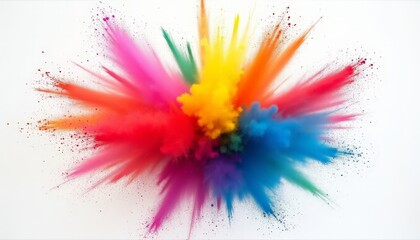 Colorful rainbow holi paint color powder explosion isolated white background