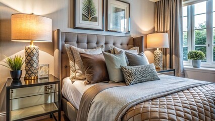 Fototapeta premium Explore the Cozy Ambiance of a Stylish Guest Bedroom Perfect for Relaxation and Comfort