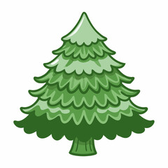 Fototapeta premium Cartoon evergreen tree, green foliage illustration, nature and Christmas theme