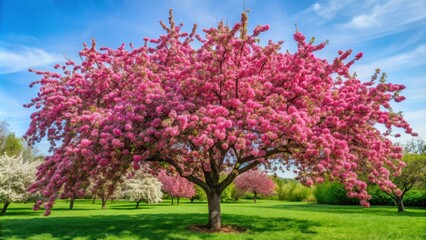 Siberian crab apple tree blossoms (malus baccata) in full bloom