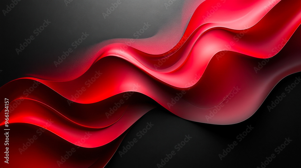 Poster dynamic abstract red and black waves design with smooth curves and soft shadows - contemporary fluid