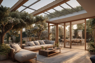 Fototapeta premium luxury house with glass walls in nature