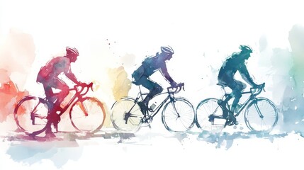 Obraz premium Watercolor Illustration of Cyclists Riding Road Bikes
