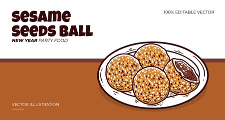 Sesame seeds ball new year party food vector illustration