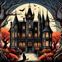 halloween background with house