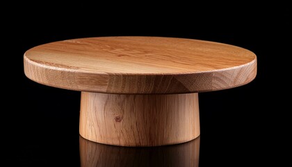 Wooden stand with a round top and bottom, perfect for displaying small items. Isolated on a black background.