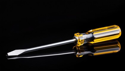 Yellow and silver screwdriver isolated on black background.