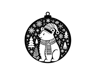 Obraz premium Adorable Bear Christmas Ornament Emblem SVG Vector | Cute Silhouette for Holiday Decor