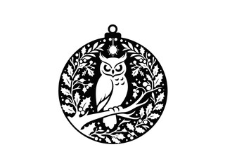 Fototapeta premium Wise Owl Christmas Ornament Emblem SVG Vector | Nighttime Silhouette for Holiday Deco