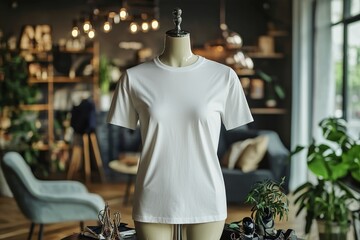 Obraz premium Tshirt on stylish mannequin in boutique background created with Generative AI
