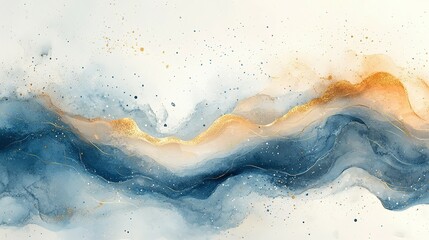 Obraz premium Abstract Watercolor Painting with Blue, Gold, and White Splashes