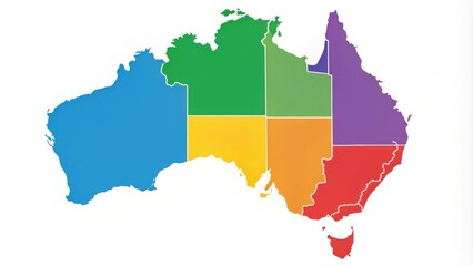 Outline map of Australia divided into regions such as New South Wales, Victoria, Queensland, and Western Australia