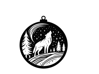 Festive Wolf Christmas Ornament Emblem SVG Vector | Animal Silhouette for Holiday Decor