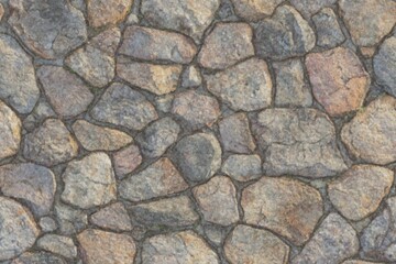 Naklejka premium A textured surface of irregularly shaped stones, showcasing various shades of gray, brown, and hints of purple. The stones are closely packed together, creating a natural, rustic appearance.